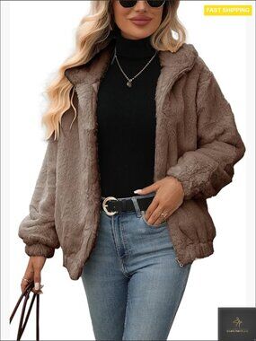Faux Fur Cropped Jacket Full Zip Sherpa Fleece Warm Fall Winter Coat